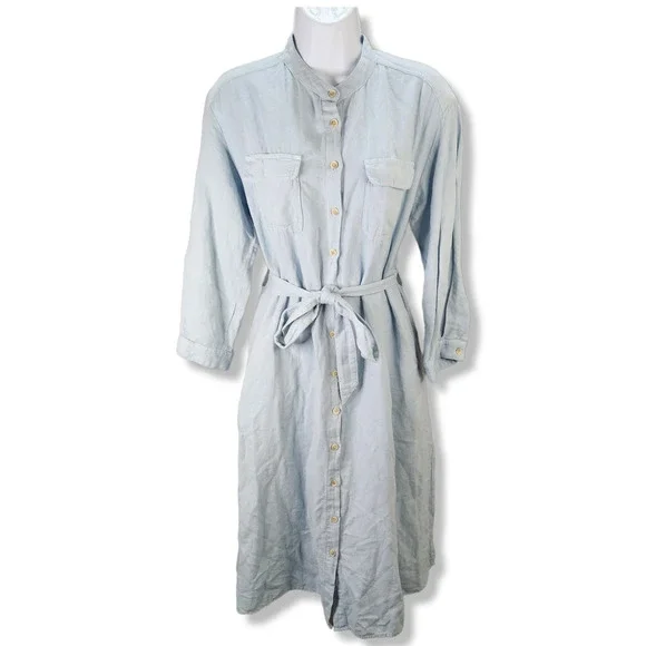 Zara | Dresses | Zara Dress Womens Small Blue Denim Linen Cotton Blend  Buttoned Country Western | Poshmark